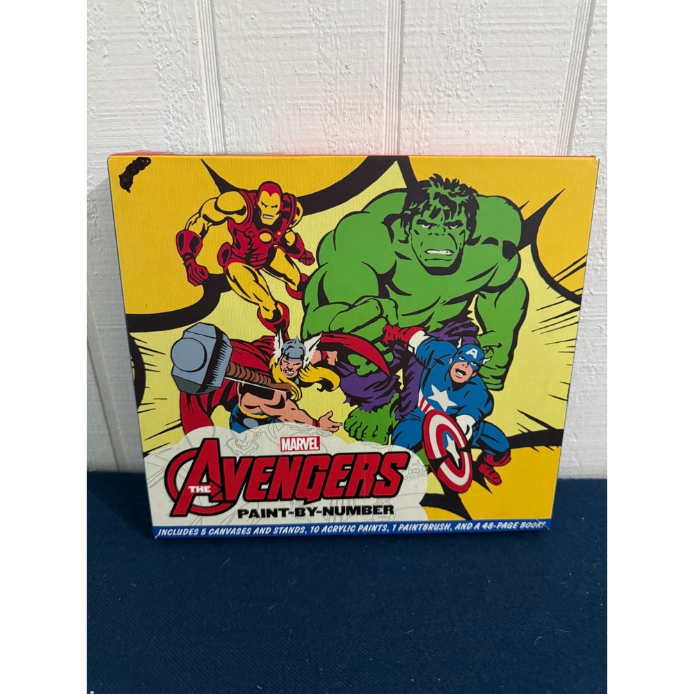 NIB- Marvel The Avengers Paint-By-Number Kit 5 Canvases 10 Paints & Book